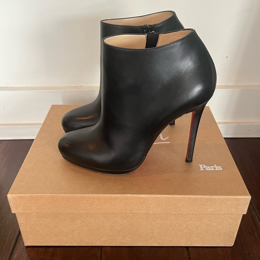 Christian Louboutin Bella Top 120 Ankle Boot Bootie Calf Black Size 38